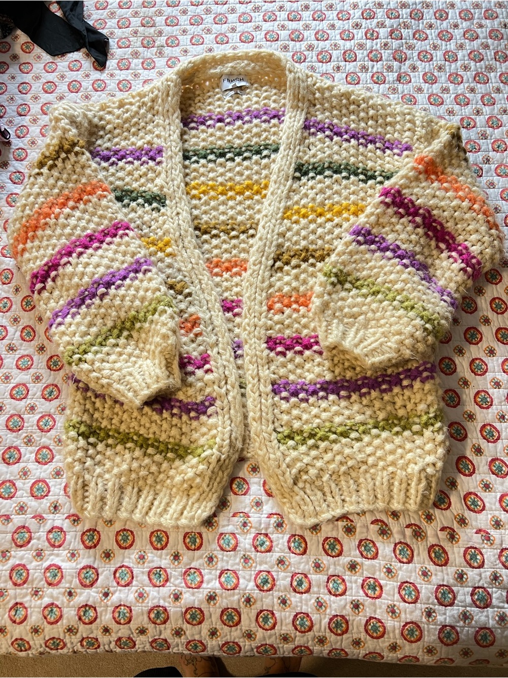 FRNCH Creme Lobelia Cardi Cream Striped Chunky Knit size S/M retails $155 - Picture 5 of 9